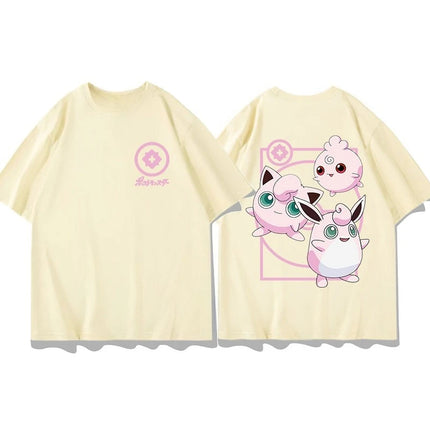 2026 Summer Pokemon Gengar Evolution Double Sided Print T-Shirt, 100% Cotton Loose Oversized Couple & Family Tee & Sports