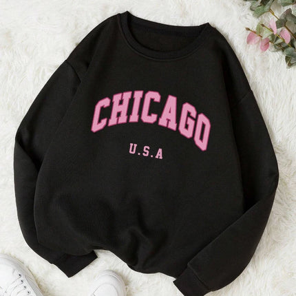 Casual Women Sweatshirts Chicago USA Letter Prints Pullover Fashion Crewneck Oversize Hoodie Fleece Warm Female Autumn Clothes