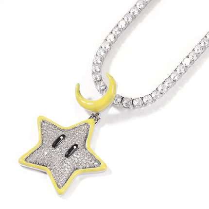 THE BLING KING Luminous Star Pendant Necklace For Women Men Shiny Zirconia Good Night Moon CLap Cute Jewelry Glow In The Dark
