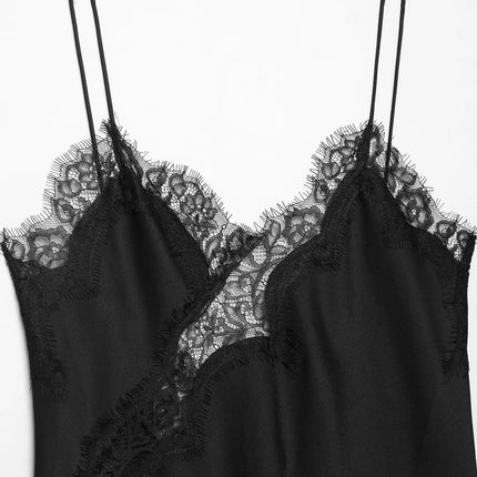 HH Sexy Women Asymmetrical Lace Slip Tops Summer Female Backless Sleeveless Off Shoulder Underwear Tanks Elegant Beach Camisole
