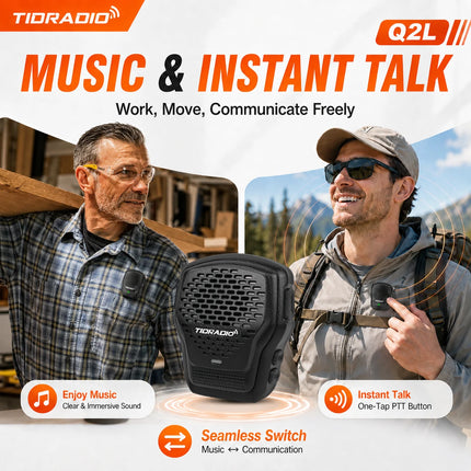 TIDRADIO Q2L Wearable Speaker Mic Clip-On Magnetic Wireless PTT AI Noise Reduction App Global Push To Talk Work Outdoor Teams