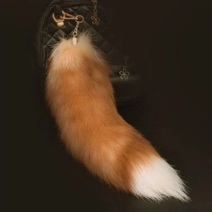 Creaative Faux Fur Fake Fox Tail Pendant Animal Tail Soft Fox Tail Keychain with Metal Clasp Fox Tail Key Ring Bag Decoration