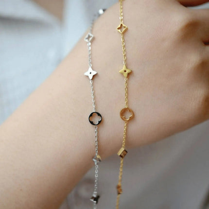 Lucky Four-leaf Clover Pendant Bracelet Necklace Women Girls Stainless Steel Jewelry Gifts