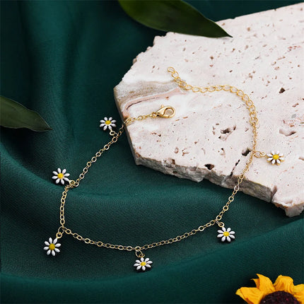 Sweet Daisy Flower Anklets for Women Beach Starfish Seashell Beads Anklet Leg Bracelet Bohemian Foot Chain Sandals Jewelry Gifts