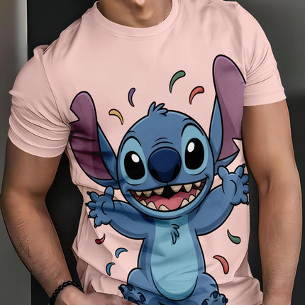 Lovely Smiling Stitch Confetti Design Pink T-Shirt Anime Cartoon Fans Tee