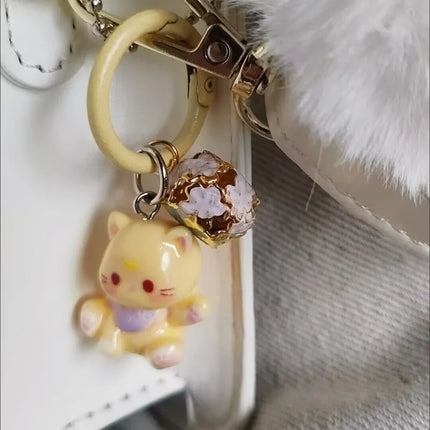 1/6Pcs Colorful Cat Bell Keychains for Friends Backpack Phone Pendant Hangings Couple Cartoon Animal Paw O-shaped Keychains