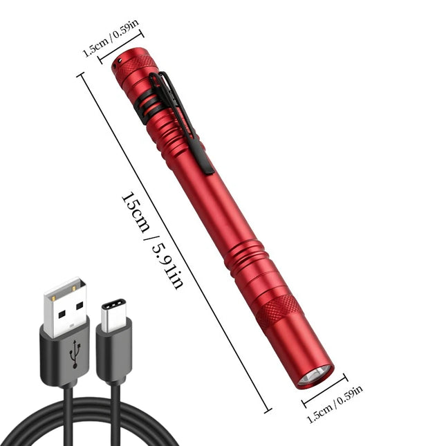 Handheld LED Flashlight TYPE-C Rechargeable 3 Lighting Modes Lightweight Pen Light Portable Torch Outdoor Camping Hiking