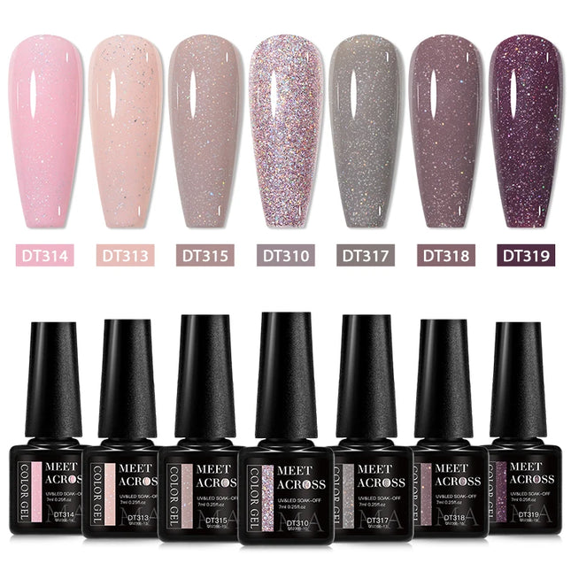 7pcs Glitter Gel Nail Polish Set Gold Silver Red Sparkling Sequins Soak Off UV Gel Varnish Nail Supplies Manicure DIY Art Design
