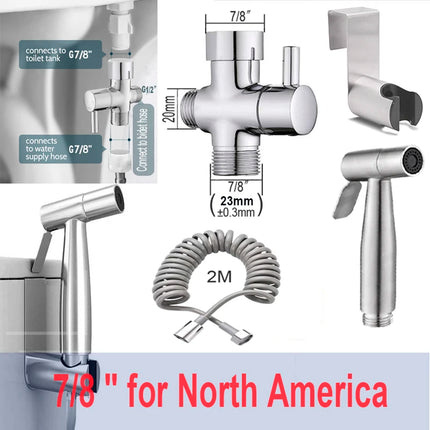 Handheld Bidet Toilet Sprayer Kit  stainless steel spray gun with 3 Way Valve，bellows Used for personal hygiene and pet bathing