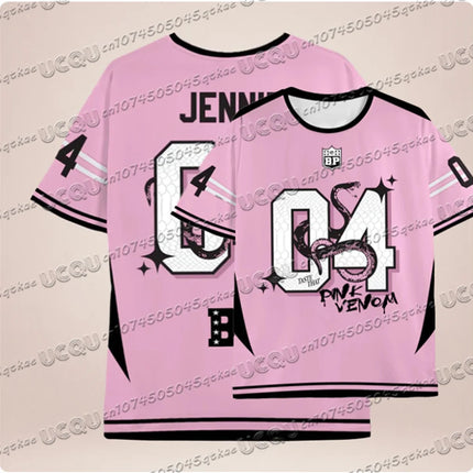 Pink Black Contrasting Snake Print Pattern Jersey T-Shirt For Summer Women'S Korean Girl Group Tee O-Neck Loose Casual Top