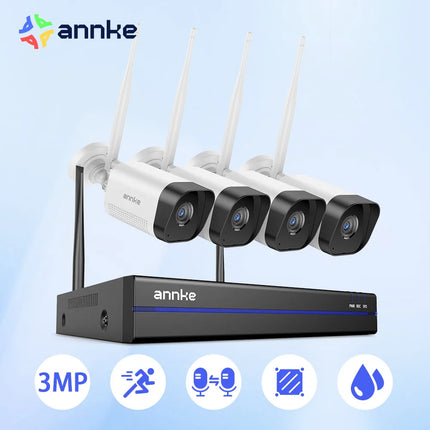 ANNKE WiFi Video Surveillance System with 5MP NVR 3MP IP Cameras Audio Recording Security Cameras AI Detection CCTV Cameras Kit