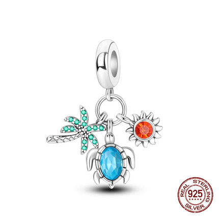 Charm 925 Silver Blue Ocean Life Theme Charm Beads Fit 3mm Original Bracelet For Women DIY Pendants Luxury Jewelry Gift Hot Sale