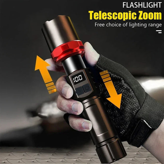 Portable Powerful LED Flashlight Type-C Rechargeable High Power Zoomable Waterproof Portable for Camping Hiking Outdoor Survival