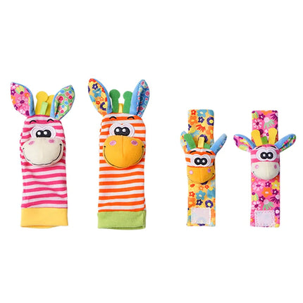 4PCS/SET Baby Rattle Socks Wrist Strap Rattles Set Cute Stuffed Animals Foot Finder Socks 0~12 Months For Infant Newborn Gift