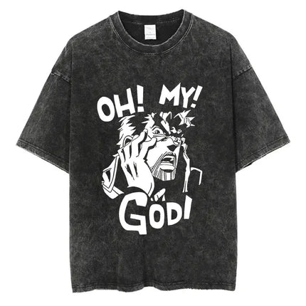 Vintage Washed TShirt Men Summer Hip Hop Streetwear T-shirt JoJo Bizarre Adventure Anime Print Cotton Casual Short Sleeve Tshirt