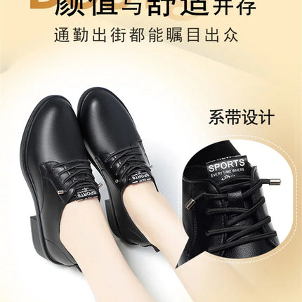 British Style Spring Autumn Women Round Heel Shoes Square Heel Lace-free Office Pumps Work Party Comfortable Soft Leather 2024