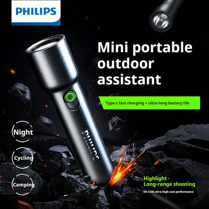 Philips 2025 New EDC SFL1235 Portable Flashlight Rechargeable LED Flashlight, Self-defense, Camping Portable Flashlight