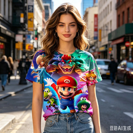 Bandai Marios and Luigi 2026 Summer Cartoon 3D Printing Comfortable Versatile Brothers Parent-child Breathable Quick kids Tshirt