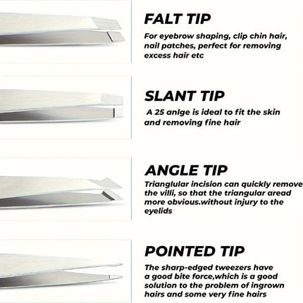 A Four-piece Precision Tweezers set - Professional Stainless Steel Eyebrow Tweezers, Multi-purpose Eyebrow Trimmers