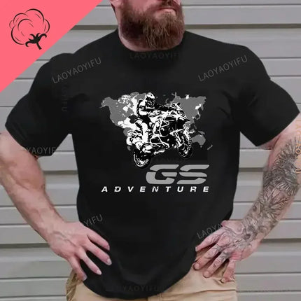 Motorcycle O-Neck Printed T-Shirt Short Sleeve Cotton Tee Case for R1200GS R1250 GS Adventure TShirt Overlander Ride Travel Tops