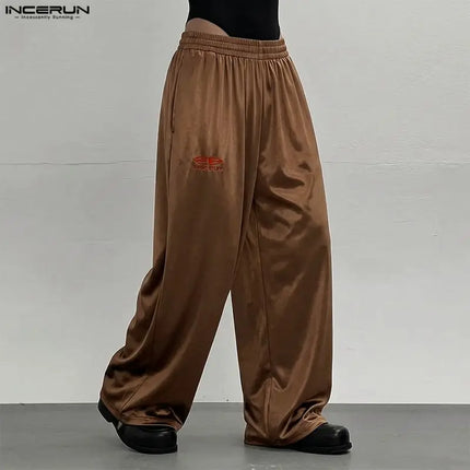 INCERN Men's Pants Elastic Waist Joggers Embroidery Casual Trousers For Man Streetwear Oversize Fashion Male Wide Leg Pants 2026