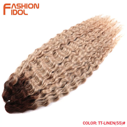 FASHION IDOL 22 Inch 300g 3PCS Ariel Curl Hair Water Wave Twist Crochet Hair Synthetic Ombre Brown Fiber Braiding Hair Extension