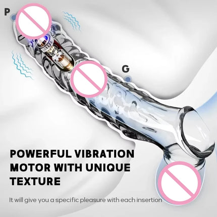 Penis Sleeve Extensions Condom Male Enlargement Delay Vibrators Clits Massager Cock Ring Vibrating Penis Cover Sex Toys For Men