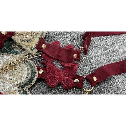 Women's Butterfly Embroidered Top Crystal Chain Sleeveless Cropped Top Camisole Backless Adjustable Sexy Beach Holiday Y2K Top