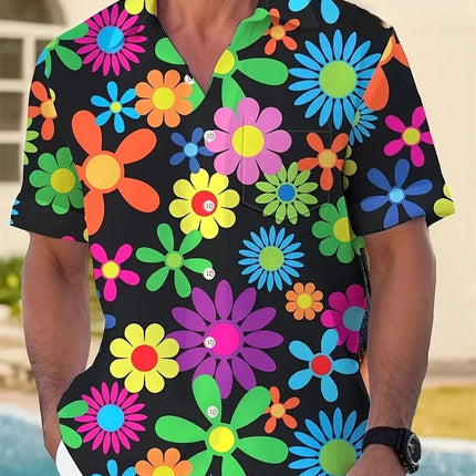 Floral Shirts Men's Hawaii Holiday Party Blouse 2025 Lapel Beach Shirt Flower Camisas Short-sleeved Womens Clothes