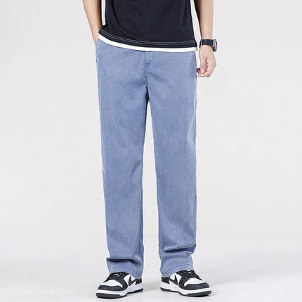 Summer Ultrathin High Quality Soft Lyocell Fabric Men's Jeans Loose Straight Denim Pants Cosy Breathe Casual Trousers M-5XL