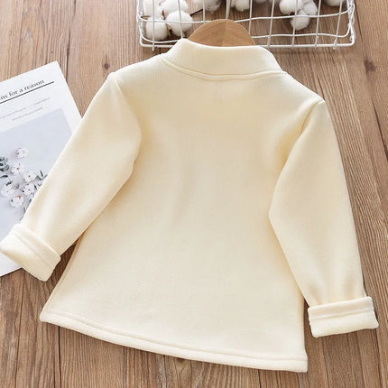 1pc Children's T-Shirt Rabbit Embroidery Velvet Warm Top Kids Half High Collar Long Sleeve Base Shirt Girls T-Shirts Clothes