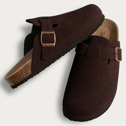 Litfun Suede Cork Clogs For Women Men Genuine Summer Clogs with Arch Support Cork Leather House Mules Shoes Thick Beach Sandals