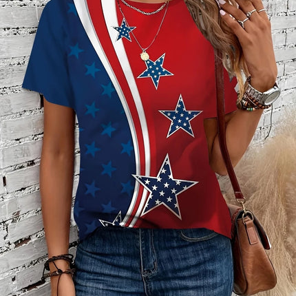 Women's American Flag & Bald Eagle Print T-Shirt Casual Short Sleeve Crew Neck Patriotic Graphic Tee for Summer