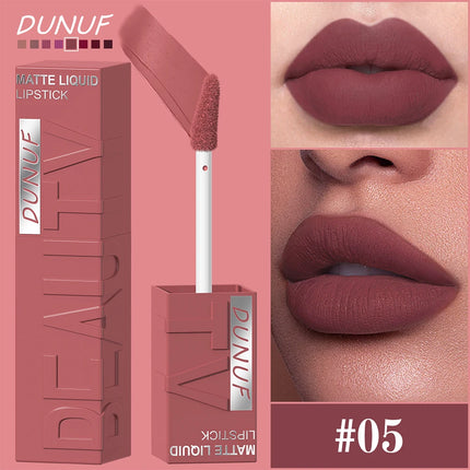 DUNUF 1 Pcs Matte Velvet Smooth Easy-to-apply Square Tube Lip Gloss Waterproof Not Easy To Fade Sexy Brown for Women Lip Tint
