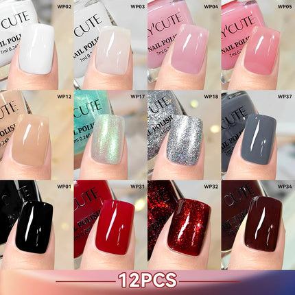 LILYCUTE 7ml 4/6/8/12Pcs Water-Based Nail Polish Set Quick Drying No Lamp Needed Glitter Nail Art Varnish For Nails Manicure