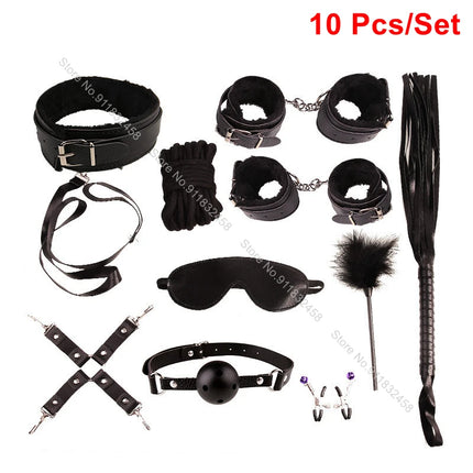 Beginner Friendly BDSM Bondage Set – 7 Pcs Cotton Rope Restraint Kit with Handcuffs Collar Gag Whip, Couples Adult Play Toy