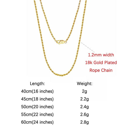 ORSA JEWELS 18K Gold over Authentic 925 Sterling Silver 1.7mm Diamond-Cut Rope Chain Necklace for Man Woman Twist Chain SC29