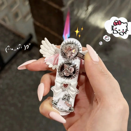 New Butane Gas Lighter Powder Diamond DIY KT Inflatable Ignition Rocker Arm Gear Pink Flame Windproof Gas Lighter