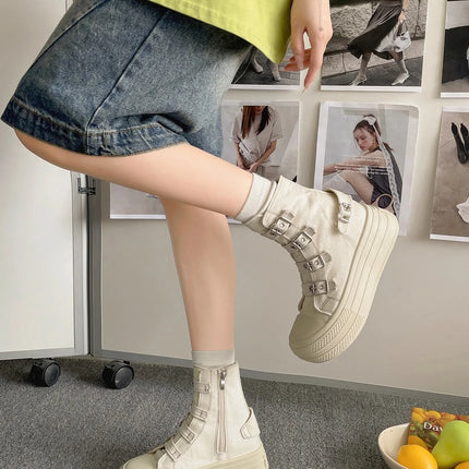 CHABELLA Women's High Top Canvas Shoe Design Buckle Strap Zip Simplicity Female Shoes 2025 High Street Grace Walking Shoes