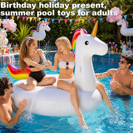 102" Giant Inflatable Unicorn Pool Float with Handles - Summer Beach Swimming Pool Party Toys Ride-on Lounge for Multi Players