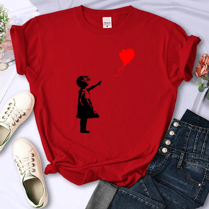 Let'S Fly Love Balloons Prints Womens T-Shirt Soft Breathable Short Sleeve Street Hip Hop Trend Tops Casual Female Tee Clothing
