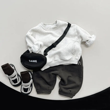 4750 Leisure Boy Fleece Sweater 2024 Winter New Korean Baby Boy's Sweatershirt Warm Coat Casual Pullover Tops