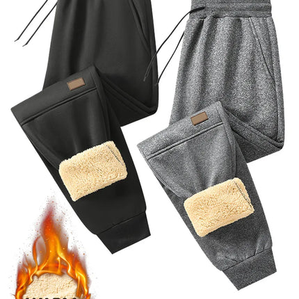 Casual for Autumn and Winter Men's Large Size Plus Velvet Pants Thermal Sports Thickened 2025 Sets Man Black Sweatpants Baggy