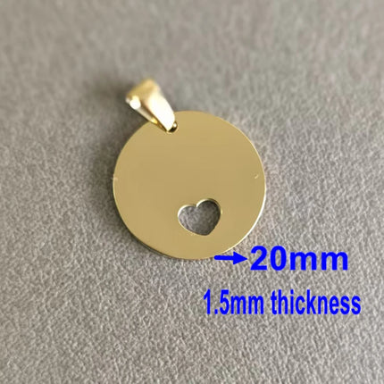 20Pcs/Lot Mirror Polished Stainless Steel Round Plate Charm With Inner Hollow Heart DIY Stamping Charms 20mm