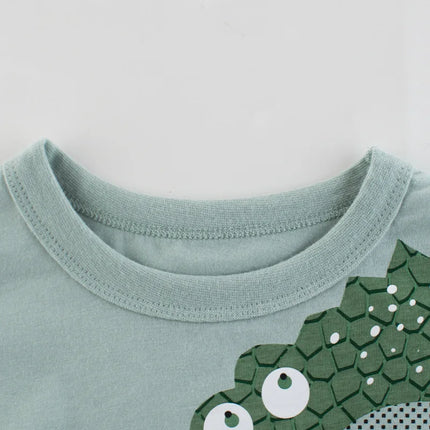 2 3 4 5 7 9 Years Summer Baby Boys Girls Short Sleeve T-shirt Cartoon Green Crocodile Children Kids Cotton Tops Pure Color