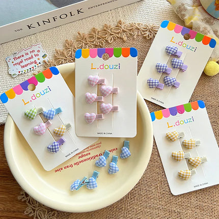 4pcs/Set Cute Candy Color Heart Plaid Girl Hair Clips Korean Exquisite Children Mini Small Hairpin Fresh Sweet Princess Headwear