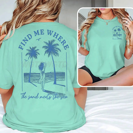 "Find Me Where The Sand Meets The Sea" T-shirts Women Vintage Ocean Beach Series Casual Short Sleeve Y2K Tops Summer Tshirts
