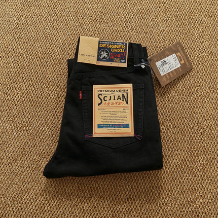 Advanced Washed Black American Retro Distressed Straight Jeans for Men Autumn and Winter Heavyweight Thick Simple Loose Trousers