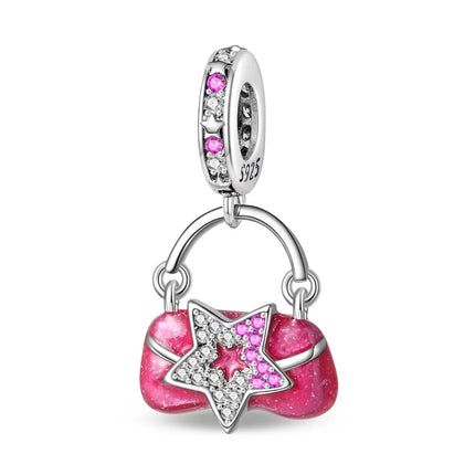 100% 925 Sterling Silver Fashion Pink Princess Skirt Bag Lipstick Charms Beads Fit Qikaola Original Bracelets DIY Jewelry Gifts