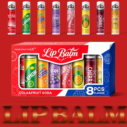 8PCS Soda-Inspired Lip Balm Set, Long-Lasting Moisture & Anti-Chapping, 8 Scents, Ideal for Daily Use & Holiday Gift Giving